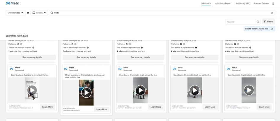 Meta library dashboard