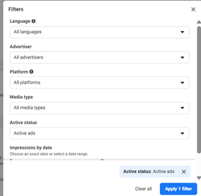 meta ads library filters
